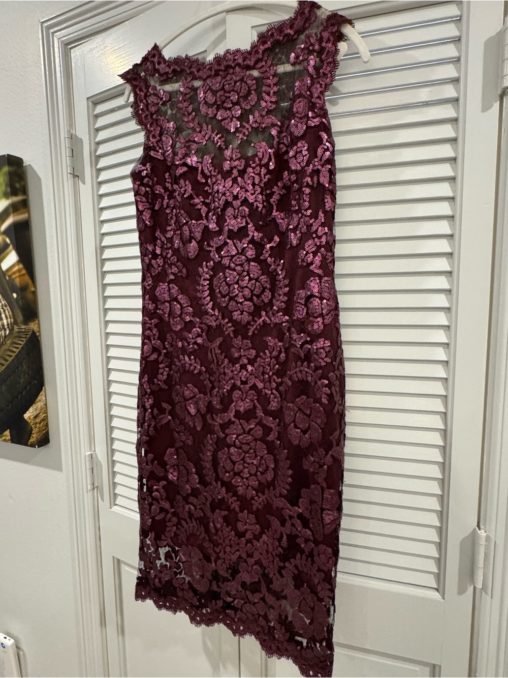 Tadashi Shoji Burgundy Floral Lace Midi Dress - Picture 4 of 10